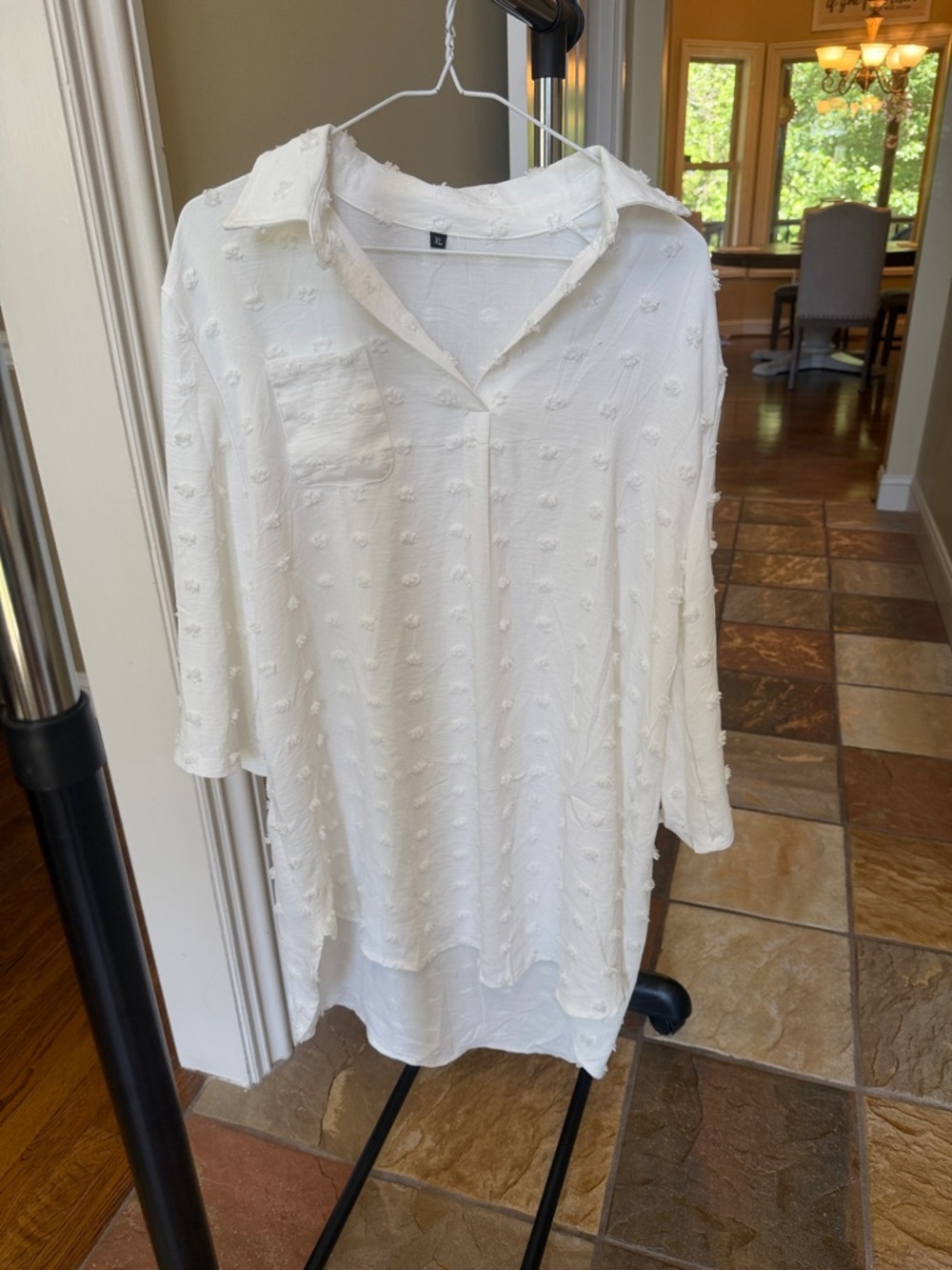 Relaxed White Textured Popcorn Tunic Top